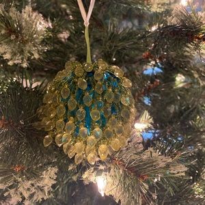 Christmas Beaded Crystal Hanging DecBall in Peacock Turquoise Lime Green